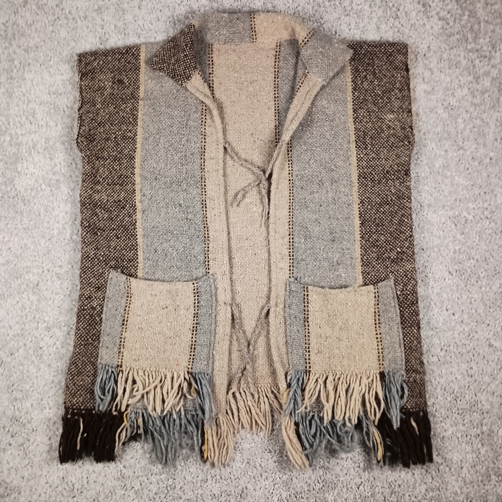 Handmade Ecuadorian Baja Cardigan Drug-Rug Vest Mens - Picture 2 of 8